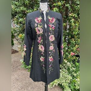 Newport News Black Floral Embroidered Coat 6